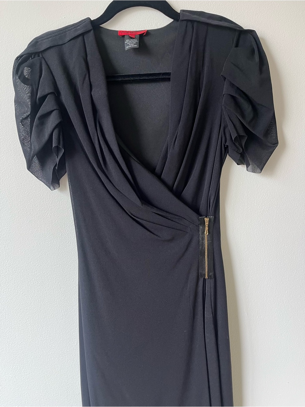 Vivienne Tam Black Dress with Gold Zipper and Sheer Puff Sleeve